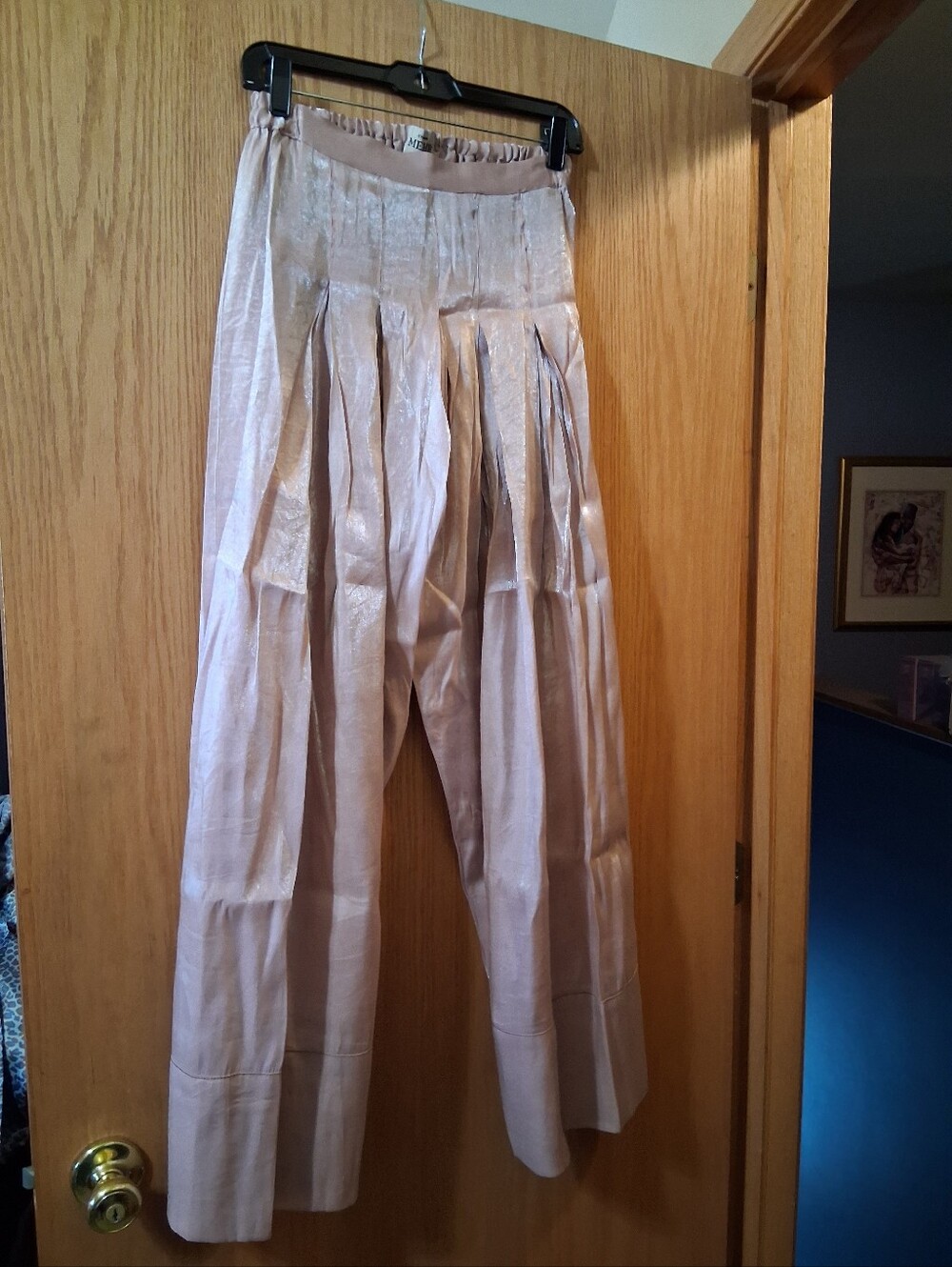 Studio MEHR  pants, shimmering, metallic-finish satin., pleating Wide Leg